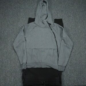 Tuxy Suit Mens Medium Gray Black One Piece Zip Up Hoodie Sweatsuit Jumpsuit